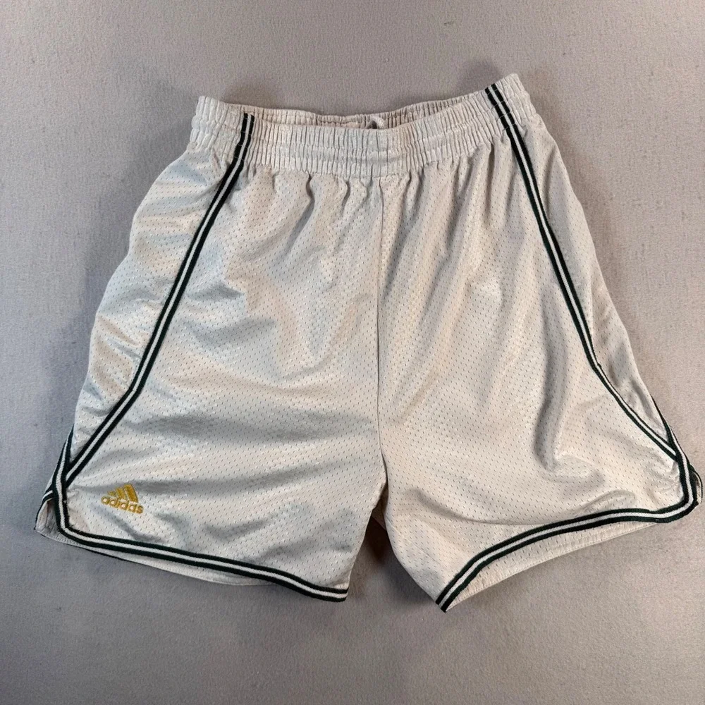 Adidas Mens Mesh Basketball Shorts White Green Gold Logo Vintage Style Small